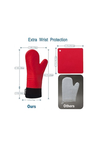 Profesyonel Sıcak Fırın Eldivenleri, Silikon Tencere Tutucular, 1 Çift Isıya Dayanıklı Fırın Eldiveni, Uzun Eldivenler