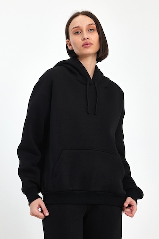 Odda Kadın Kapüşonlu Şardonlu Sweatshirt Siyah