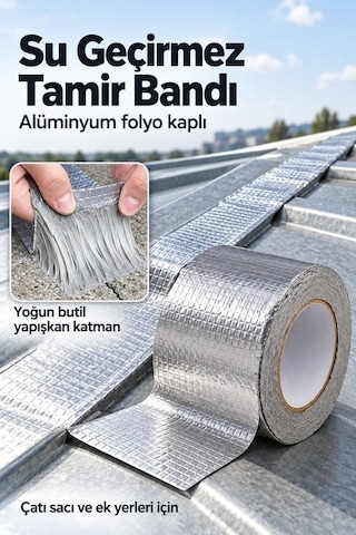 Su Geçirmez Çatı Boru Duvar Çatlak Yapışkan Çamur Bant Folyo 5 Mt X 10 Cm