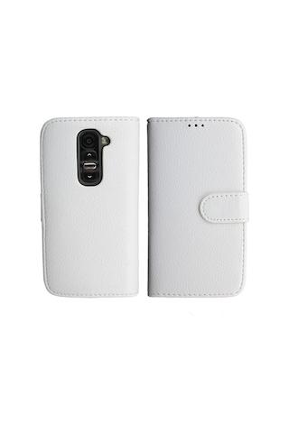 G2 Mini İle Uyumlu Yan Model Kartlıklı Deri Kılıf Beyaz