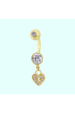 Altın Göbek Piercing 14 Ayar Sallantılı Kalp Altın
