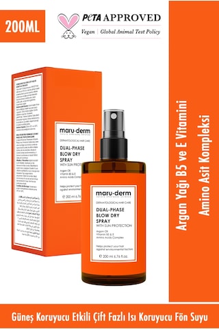 Maruderm Çift Fazlı Isı Koruyucu Güneş Koruyucu Etkili Fön Suyu 200 ML