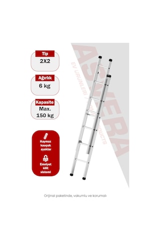 Asvera Endüstriyel 4 Metre 2 Parçalı Alüminyum Merdiven - 1.4 Mm Sürgülü Profesyonel Merdiven