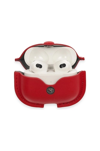 Apple Apple Uyumlu AirPods 3 3.nesil Çanta Deri Kılıf - Kırmızı