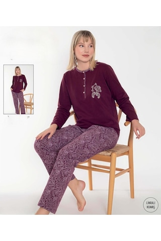 Senfoni Kadın Düğmeli Yaka Uzun Kol Pamuk Likralı Pijama Takımı 6049 -1 Adet 001