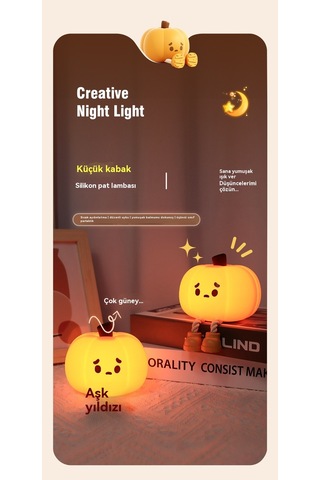 Tcherchi Kabak Gece Lambası, Sevimli Dokunmatik Sensör Lamba Silikon Gece Lambası Sarı