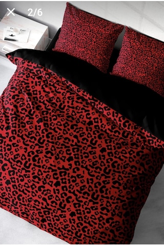 240x260 Cm Çift Kişilik Nevresim Takımı Pamuk Saten Çeyizlik Premium Leopar Desen Lüx Marka Kırmızı