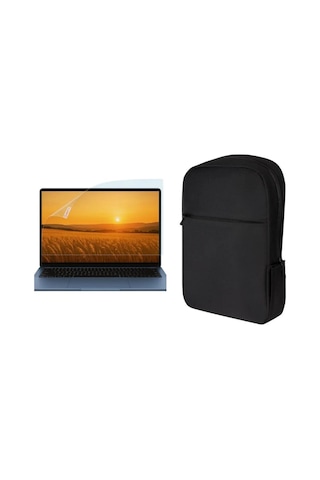 Apple Macbook Uyumlu Pro 14" M3 Max Fermuar Detaylı Sırt Laptop Çantası Ve Nano Ekran Koruyucu Siyah
