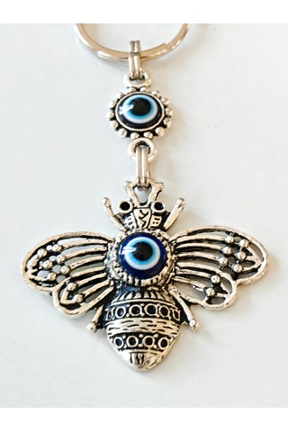 Moncuk Design Nazar Boncuklu İşlemeli Metal Arı Anahtarlık
