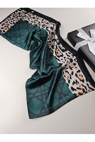 Miorel Scarfs Leopar Tema Cd Tema Vual İpek Şal Aksesuar Fular Silk Scarfs Shawl Hijab Yeşil