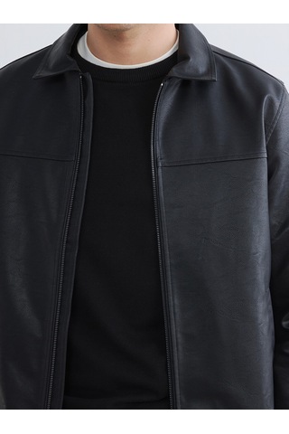 Lcwaıkıkı Classic Siyah Regular Fit Erkek Deri Görünümlü Ceket