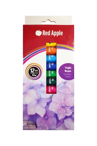Red Apple Tüp Yağlı Boya Seti 12 Ml 12'li 35x50 Tuval Seti Metal Spatül Zemin Fırça Resim Paleti Çok Renkli