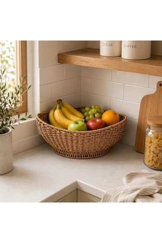 Tr Rattan Oval Organizer Sepet Dekoratif Hasır Saklama Sepeti Çok Amaçlı Düzenleyici Meyve, Ekmek Ve Banyo Or Diğer