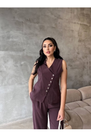 Modadua Modern Kesim Yelek Pantolon Takım Şık Ve Güçlü Kadın Stili Mürdüm