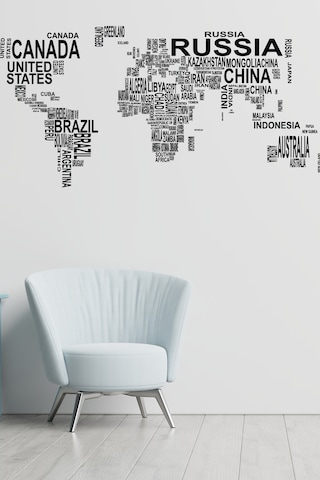 Dünya Haritası Ülke Adları  Duvar Sticker Dünya Ülkeleri Atlas Dekoratif Duvar Sticker