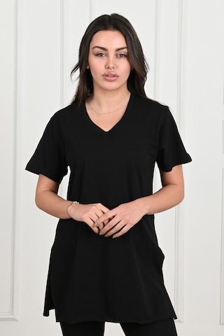Kadın V Yaka Yırtmaçlı T-shirt 8783-22 001