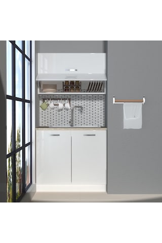 Decoraktiv Mini 90y Mdf Hazır Mutfak Dolabı - Tezgah Dahil - Parlak Beyaz