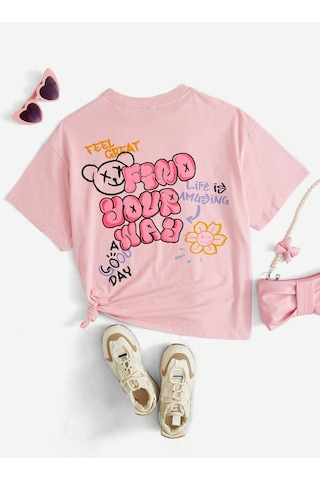 Noıssey Karikatür Ve Grafik Tasarım Oversize T-shirt Cartoon/letter Serisi Kod184 Pembe