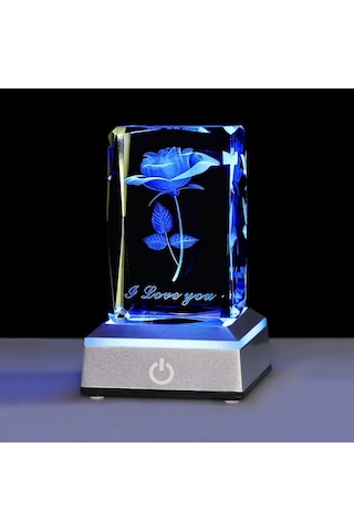 Honeybeeshop 1 Zarif 3d Gül Kristal Gece Lambası 5x5x8 Cm Renk Değiştiren Led Sevgililer Günü Hediyesi Beyaz