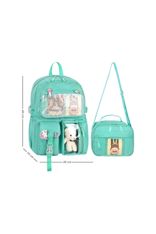 Waddell Kawaii Kore Tarzı Aksesuarlı İlkokul Sırt Ve Beslenme Çantası Su Yeşili 25002 Yeşil