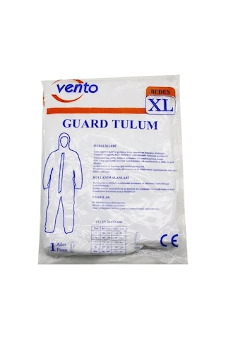 Vento Xl Guard Koruyucu Tulum Beyaz - Hafif - Non-woven Kumaş Boy: 179-187cm - Göğüs: 108-115cm 546 Çok Renkli