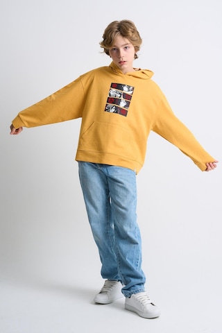 Alexandergardi Alexandergardı Kanguru Cepli Baskılı Kapüşonlu Çocuk Sweatshirt Hardal