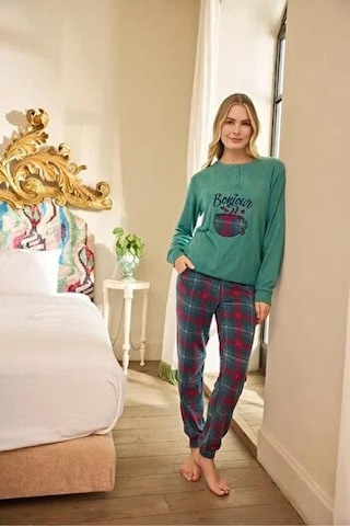 Aydoğan Kadın Düğme Yaka Termal Pijama Takımı 240668y- 1 Adet Yeşil