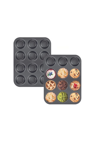 2'li Set Muffin Kalıbı 12li Fırın Mini Kek Browni Kekstra Kalıbı Cupcake Ülü Çok Renkli