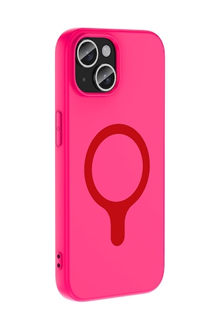 Apple iPhone Uyumlu 15 Kılıf M-safe Şarj Özellikli Zore Aris Silikon Kapak - Koyu Pembe