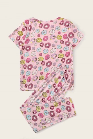 Merry See Kısa Kollu Alt Uzun Donut Baskılı Pijama Takımı 001