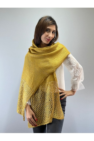 Gönülden Tasarım 200x50 Cm Triko Pul Payetli Kadın Fular Şal Hardal