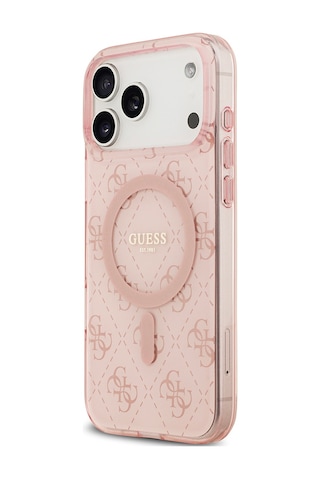 Apple Uyumlu iPhone 17 Pro Kılıf Guess Lisanslı M-safeli Iml Baskılı Klasik Logolu 4g Desenli Kapak Pembe Pembe