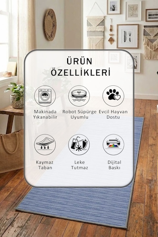 K356 Milad Laci Salon Mutfak Yatak Odası Yıkanabilir Yolluk Mor