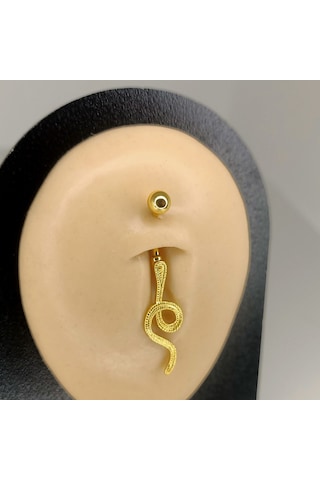 Aya Tasarım Gold Renkli Yılan Göbek Piercing Altın