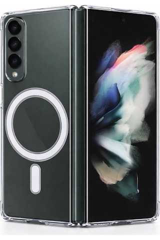 Samsung Uyumlu Galaxy Z Fold 3 Kamera Korumalı Magsafe Wireless Şarj Özellikli Lüks Şeffaf Silikon Telefon Kılıfı Şeffaf