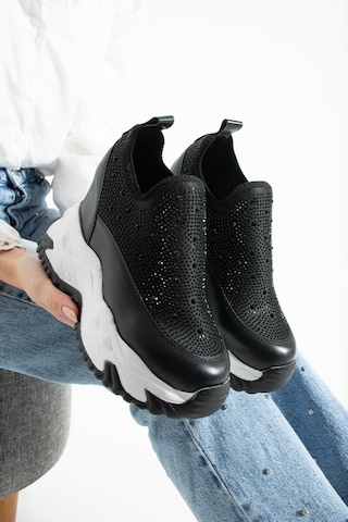 Dabab Shoes Olıvıa Siyah Taş Detaylı 10 Cm Gizli Topuk Platform Slip-on Sneaker Ayakkabı