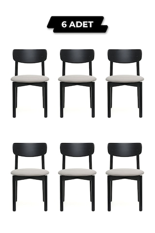 Keynote Siyah Ahşap 6'lı Mutfak Salon Yemek Odası Sandalyesi