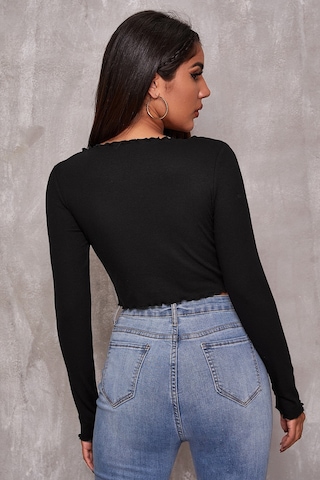Epilons Zenviaatt2 Kadın Siyah Uzun Kollu Büzdürme Bağcık Detaylı Crop Top Bluz Zenvi312