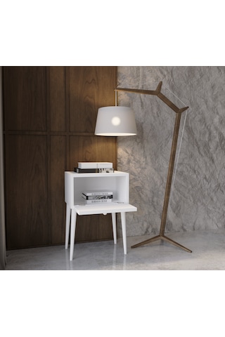 Enwood Canopus Mdf Beyaz Ahşap Ayaklı Tek Kapaklı Komodin