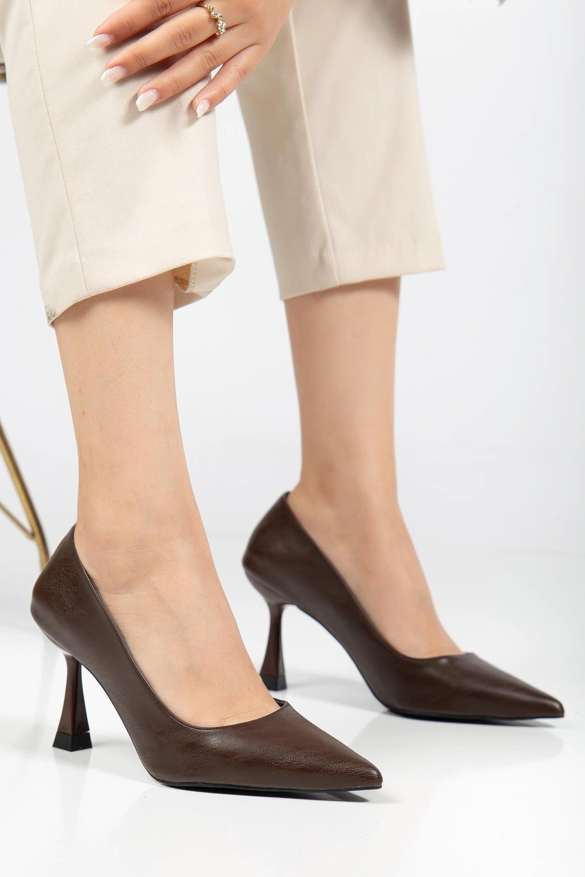 Suins Cateline Model Kadın Topuklu Metalik Özel Renk Stiletto Ayakkabı Kahve