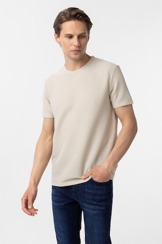Süvari Bej Slim Fit Armürlü Bisiklet Yaka Tişört
