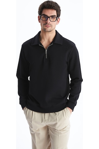 Lcw Vision Siyah Polo Yaka Uzun Kollu Erkek Sweatshirt