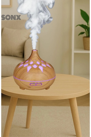 Aroma Difüzör Gece Işığı 7 Led Desenli Nemlendirici Kumandalı Buhar Makinesi 550 Ml