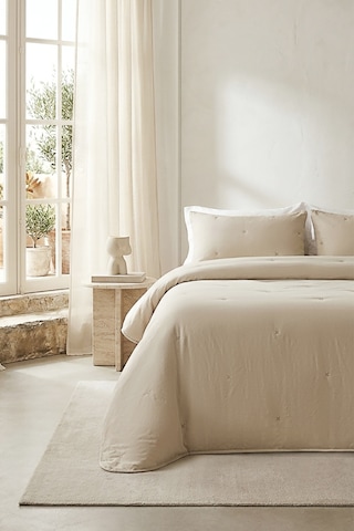 Ocean Home Textile Nakışlı Bej Çift Kişilik Yatak Örtüsü Seti 1 Adet 250 X 230 / 2 Adet 50 X 70 Cm