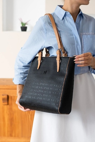 Just Polo Kadın Gofraj Baskılı Büyük Boy Omuz Çantası 4067mh Siyah - Camel