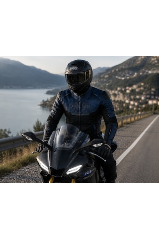 Prosev Falcon Motosiklet Montu 4 Mevsim Maxdura 600-d Dayanıklı Kumaş Deri Motorcu Mont Dark Blue