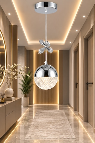 Tekli Desenli Top Krom 3 Renk Modlu Kristal Desen Taşlı Ledli Sarkıt Avize