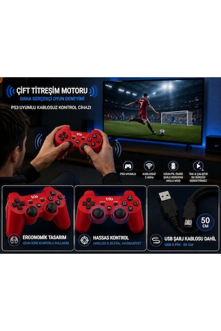Trio Tr-903 Ps3 Uyumlu Kablosuz Oyun Kolu Çift Titreşim Wireless Controller Usb Şarjlı