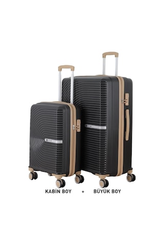 Mçs Bavul Büyük Ve Kabin 2li Set Kırılmaz Silikon Valiz V374 Siyah/şampanya Siyah - Camel