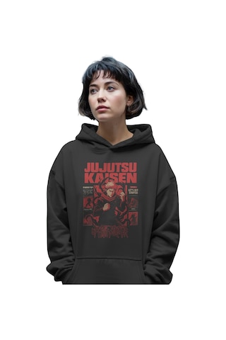 Sevbano Jujutsu Kaisen Itadori Yuji Anime Ön Baskılı Unisex Oversize Prem Siyah